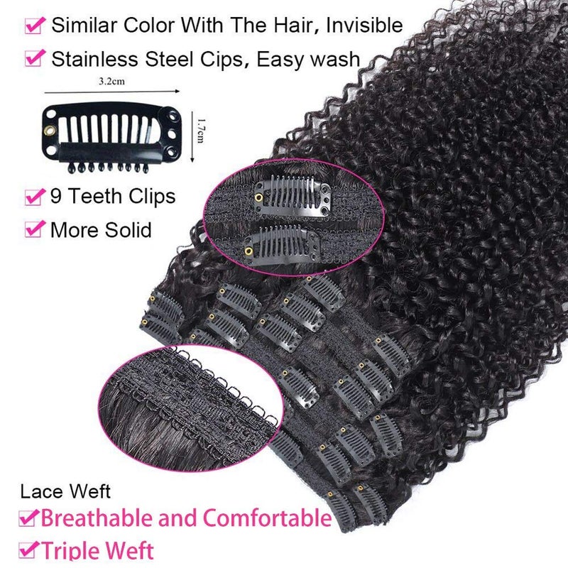 URbeauty Kinky Curly Clip In Hair Extensions for Black Women Human Hair, Urbeauty Curly Hair Extensions Clip in Human Hair for Black Girl, 3c 4a Kinky Curly Hair Clip Ins for Women - Image 3